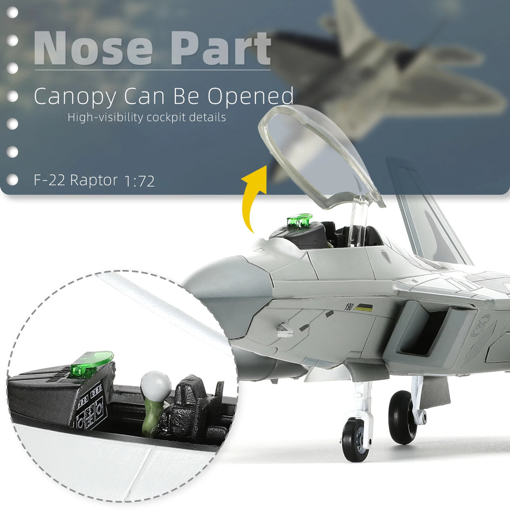 NUOTIE F22 Raptor 1/72 Diecast Metal USAF Fighter Jet Alloy Aircraft Model with Stand Military Collection Adult Gift AK90FS