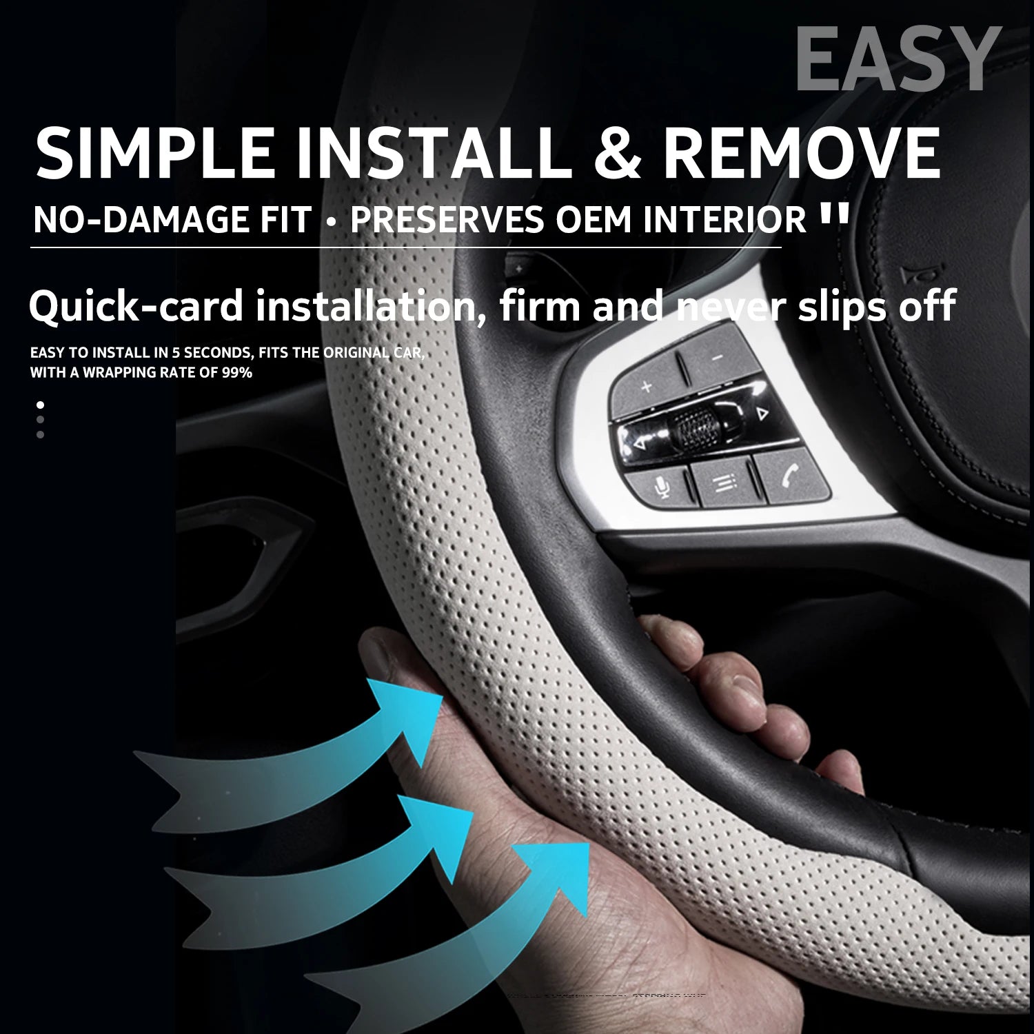 Car Steering Wheel Cover Anti-Slip Sweat-Absorbent Ultra-Thin 2026 New Style Breathable All-Season Universal for Men & Women