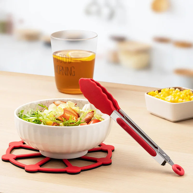 7/9/12inch Silicone Kitchen BBQ Tongs Stainless Steel Locking Cooking Tongs with Silicone Tips Non-Slip Food Tongs for Cooking