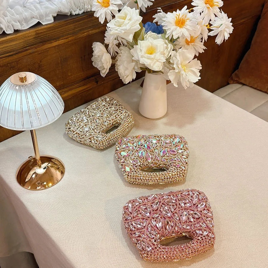 luxury full diamond hollow handbag multi-color rhinestone shining design exquisite and smart dinner bag