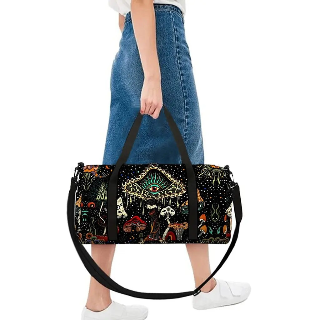 Bohemian Mushroom 2D Flat Cartoon School Travel Bag Large Capacity Zipper Luggage Bag Best Gift for Boys Girls Fashion Style