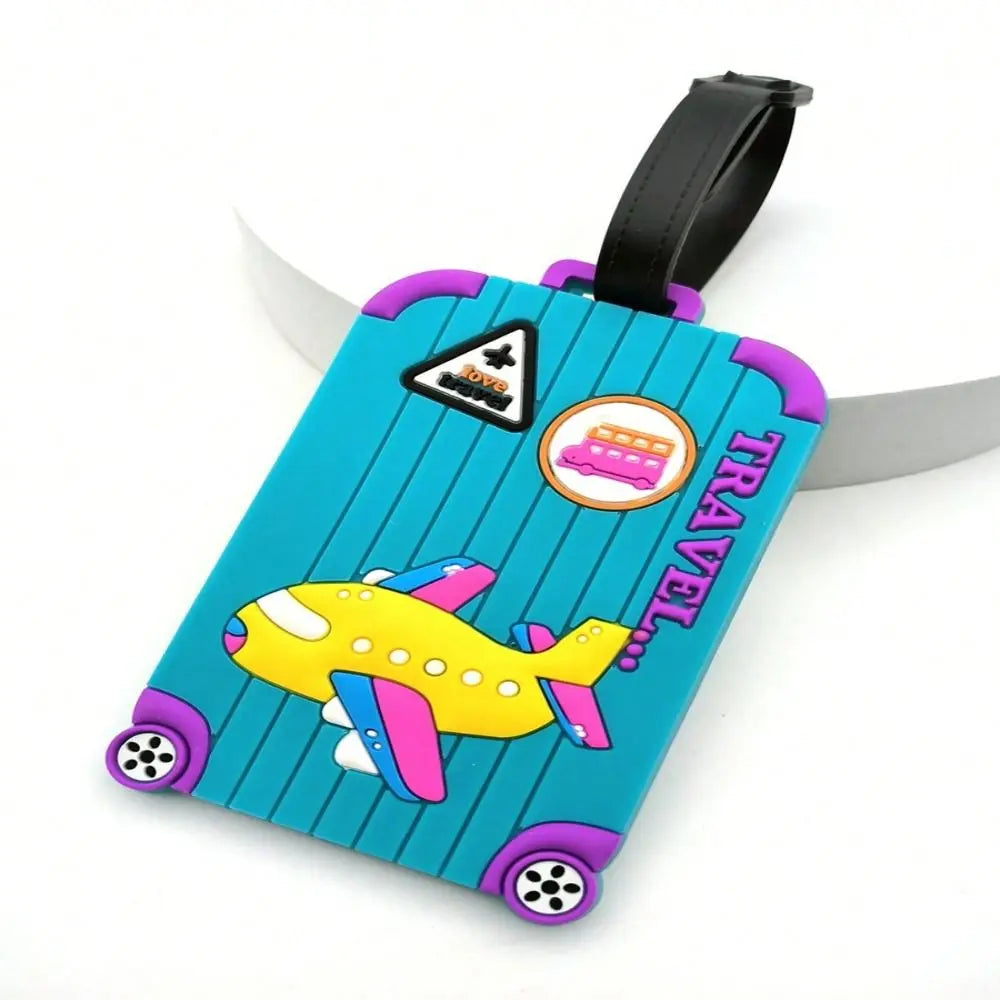 New PVC Luggage Tags Soft Silicone Cartoon Airplane Baggage Label ID Address Travel Supplies Suitcase Tags
