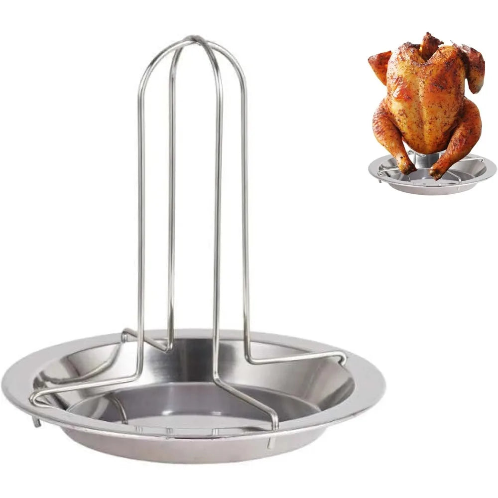 Stainless Steel Vertical Chicken Roaster Stand with Drip Tray Oven Grill Tools for Roasting Chicken Turkey Duck Kitchen Supplies