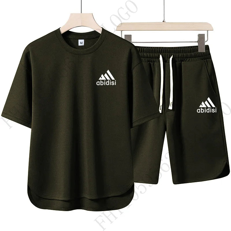 Men's 2026 Summer New Product Two-Piece Printed Casual Fashion Set, Short-Sleeved T-Shirt with Drawstring Shorts, Sports Outfit