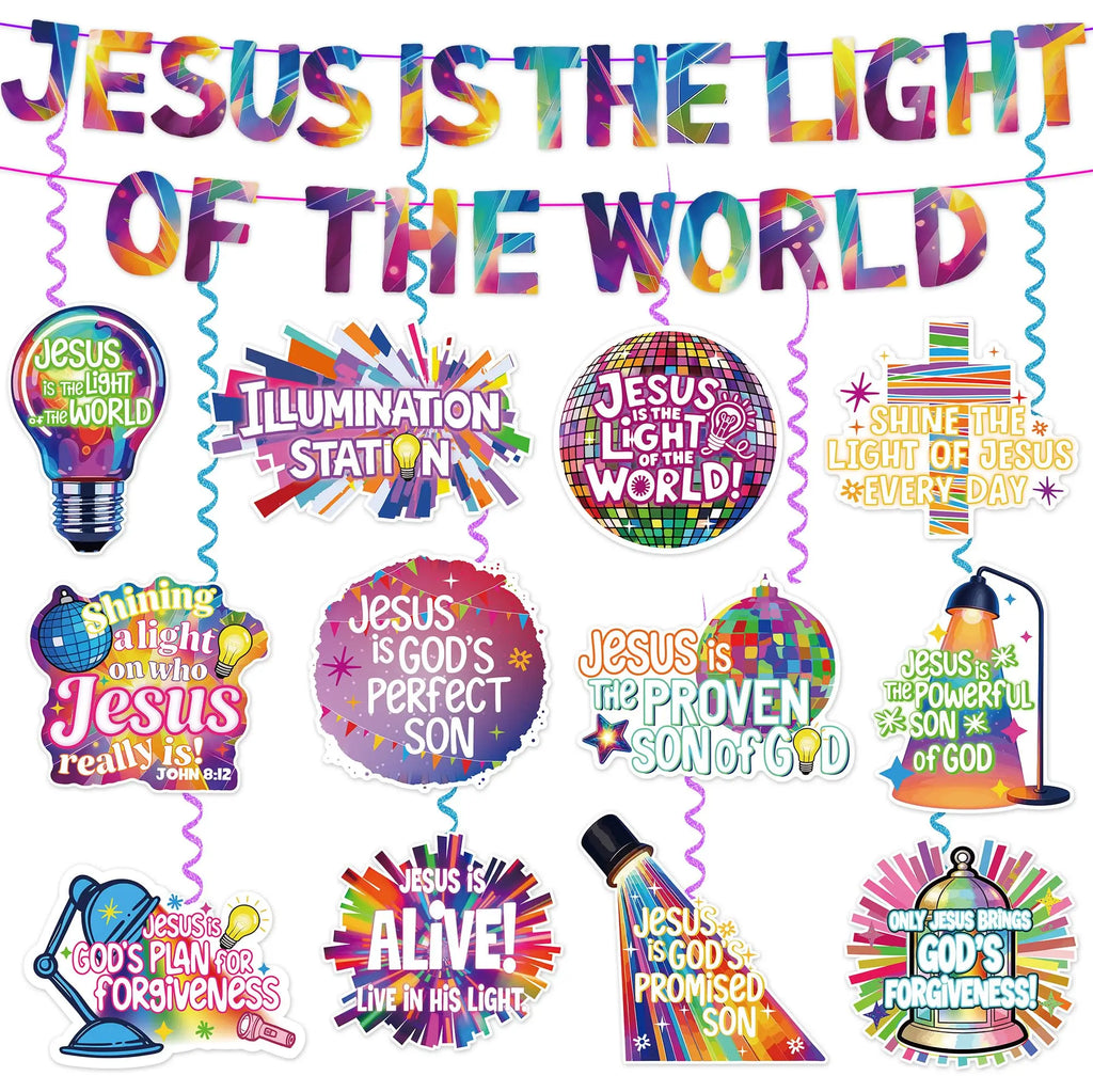 VBS 2026 Decorations Banner The Light of The World Christian Hanging Swirls Religious Sunday Vacation Bible School Church Party