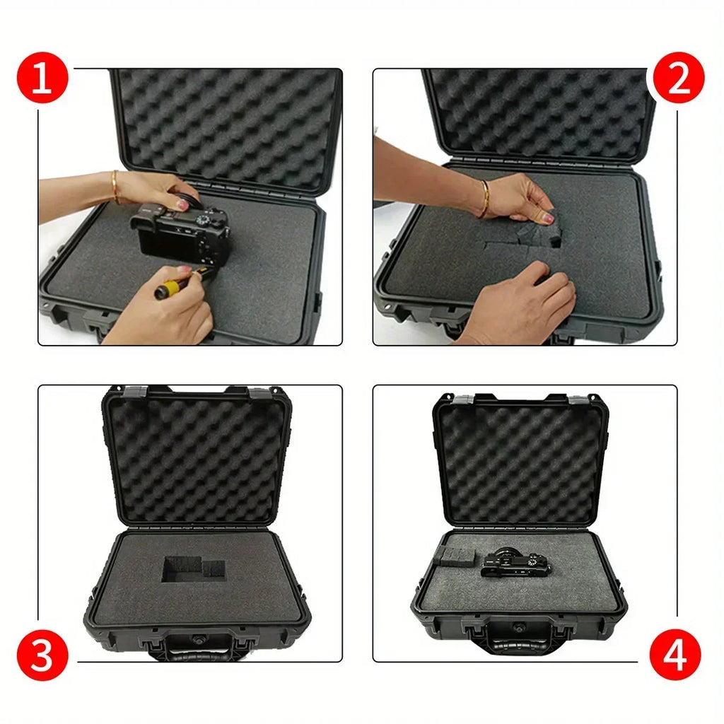 1 waterproof hard hand-held toolbox bag with pre cut sponge storage box, impact resistant unmanned driving chassis