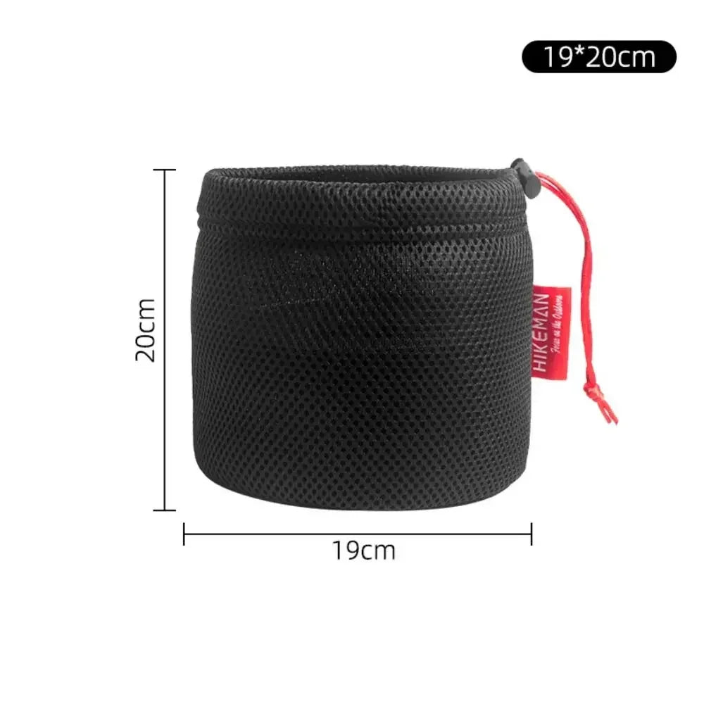 Portable Set Pot Storage Bag Ultra Light Mesh Fabric Tableware Bag Breathable Drawstring Buckle Bundle Mouth Handbag Outdoor