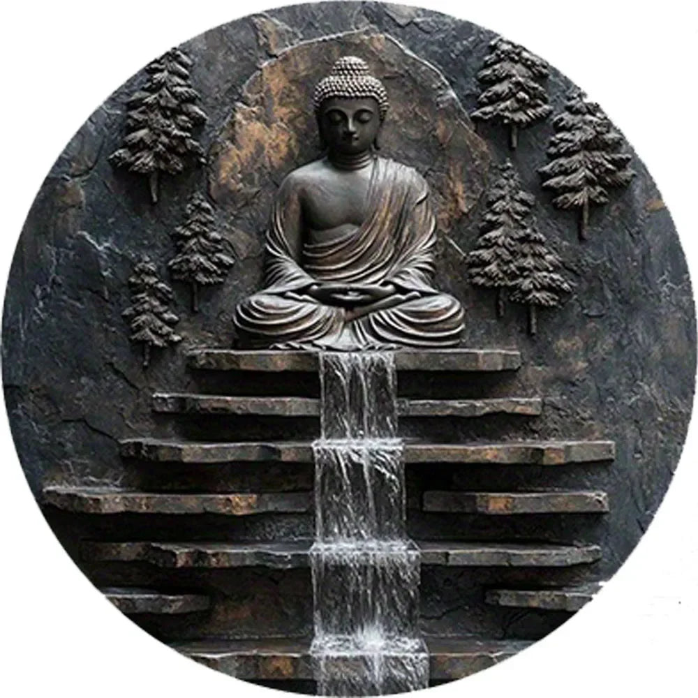Vintage Metal Buddha Meditation Wall Art | Serene Monk & Waterfall Design | Outdoor Yard & Garden Zen Decor