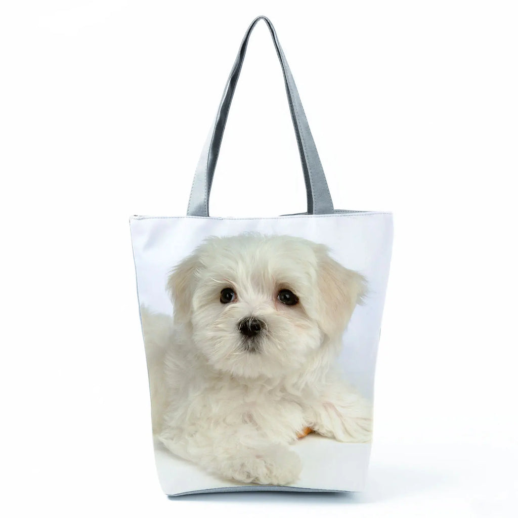 Cute Maltese Dogs Print Handbags Casual Women Shopping Bag Large Capacity Foldable Shoulder Bags Eco Reusable Travel Beach Totes
