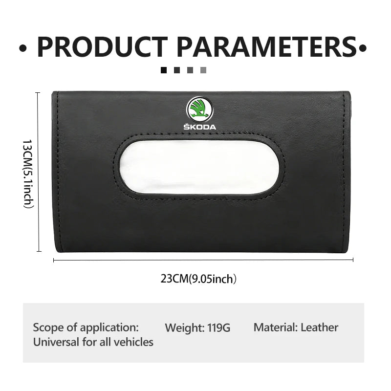 For Skoda Car Sun Visor Tissue Box Hanging Napkin Storage Bag Fabia Kamiq Superb Scala Enyaq-iV MK3 VisionS Yeti