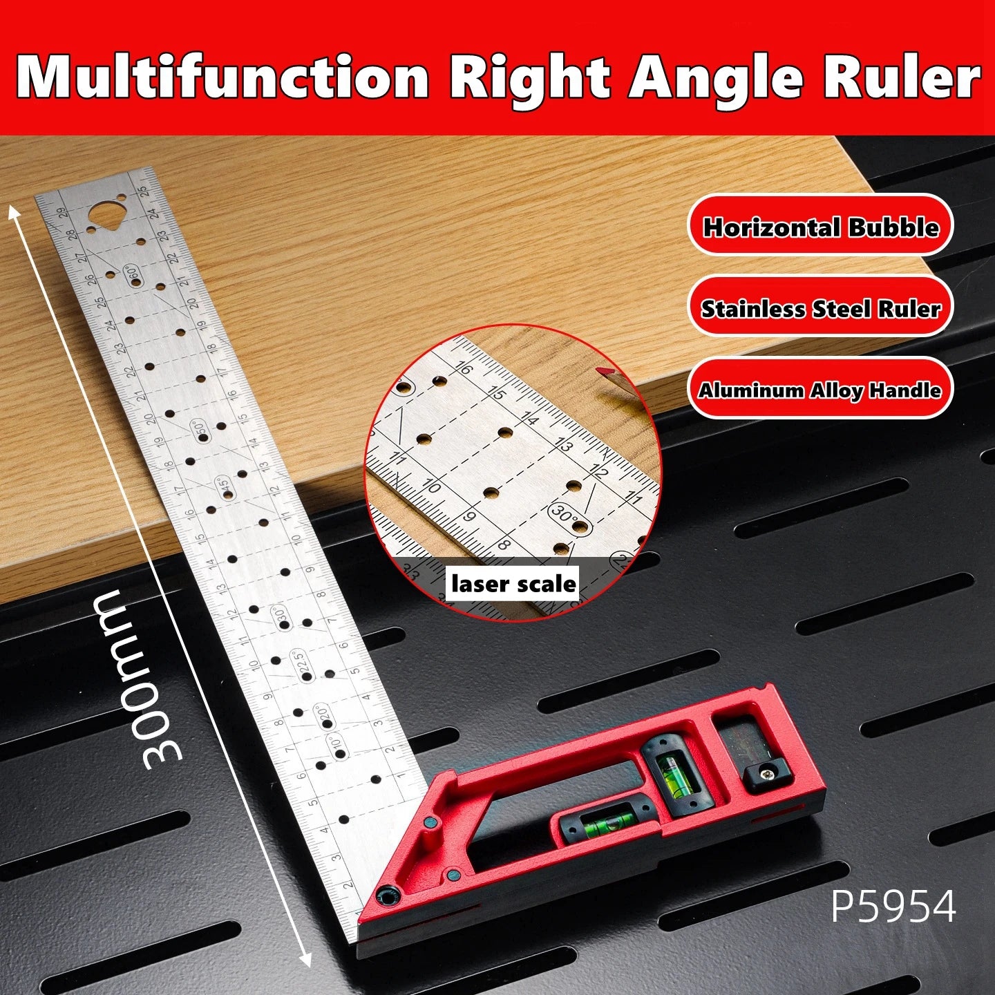 Right Angle Ruler 45/90 Degree Positioning Hole Angle Ruler Industrial Grade Positioning Marking Angle Ruler Woodworking Tool