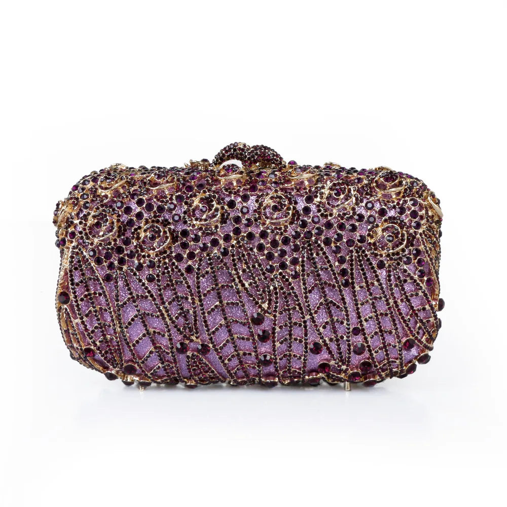 Party Box Clutch Purple/green Crystal Evening Bag Wedding Bridal  Handbags Chain Women Bag