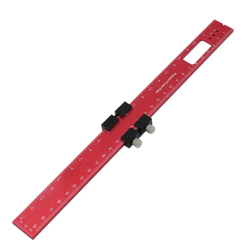 Woodworking Precision Pocket Ruler Slide Rule Inch and Metric T-Type Scribing Ruler Square Layout Tool With T-Track Slide Stops