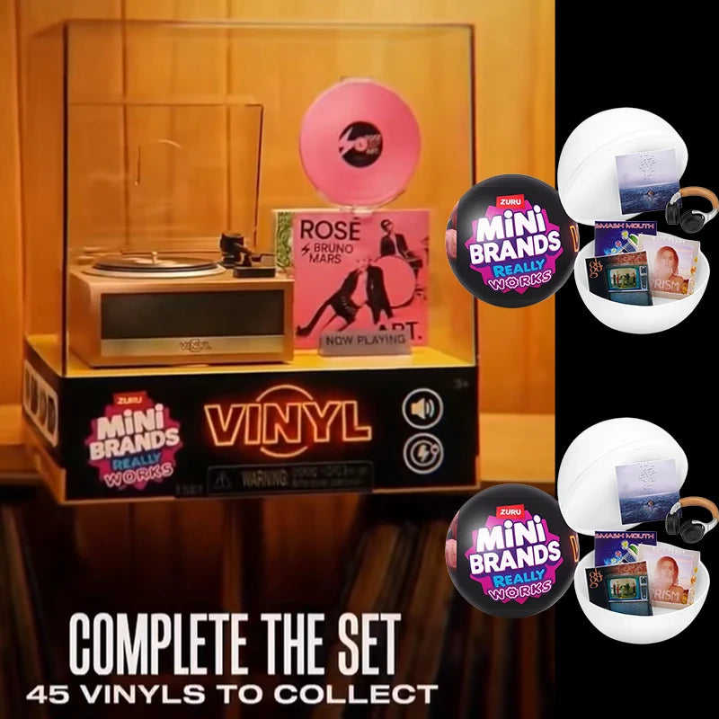 ZURU Mini Brands Really Works Series 1 Mini Vinyl Playset, Functional Mini Record Player That Plays Real Music Toy Gift