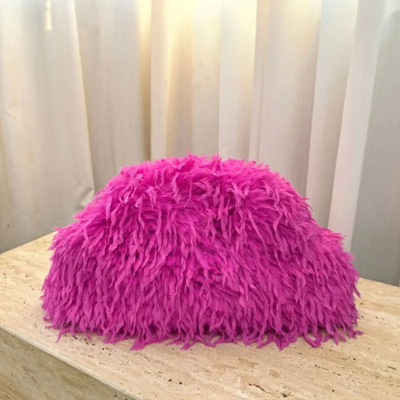 1pcs Long Fluffy Fur European Style Cloud Handbag Irregular Large Capacity Women Shoulder Bag For Winter