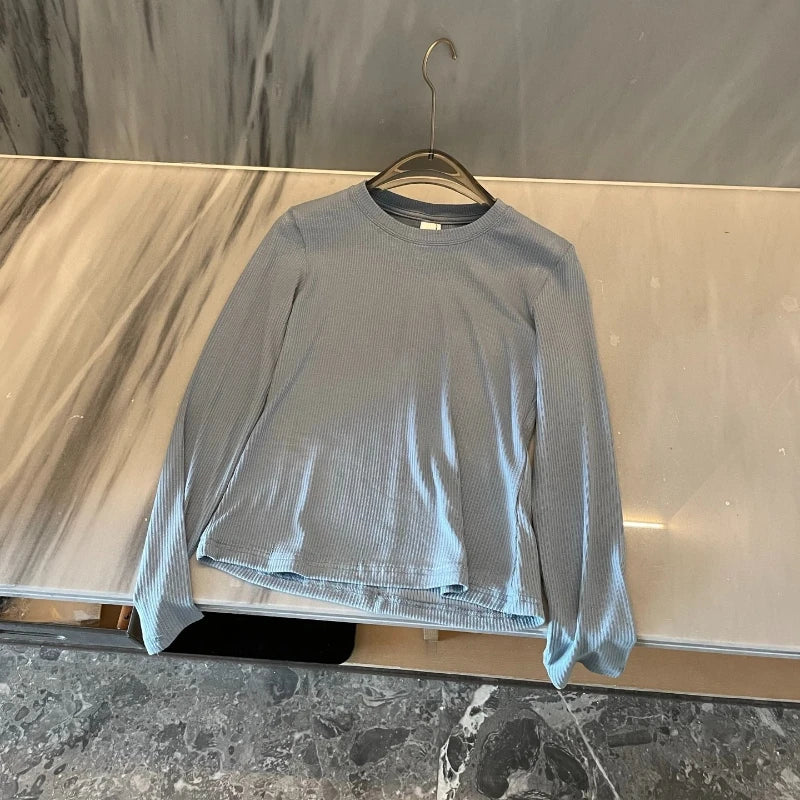 Solid Color Thread Soft Comfortable Slim Tees Elasticity Yoga Pilates Sweatshirt Summer Cotton Long Sleeved T-shirt for Women