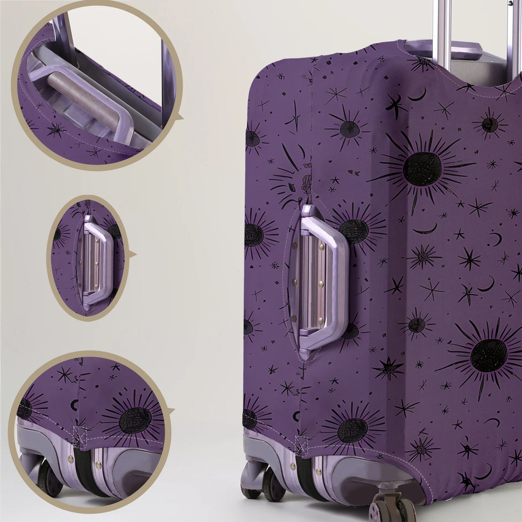 Purple Sun Moon Star Pattern Luggage Protective Cover, suitable for 18-32 inch luggage covers, luggage handle gloves, travel acc