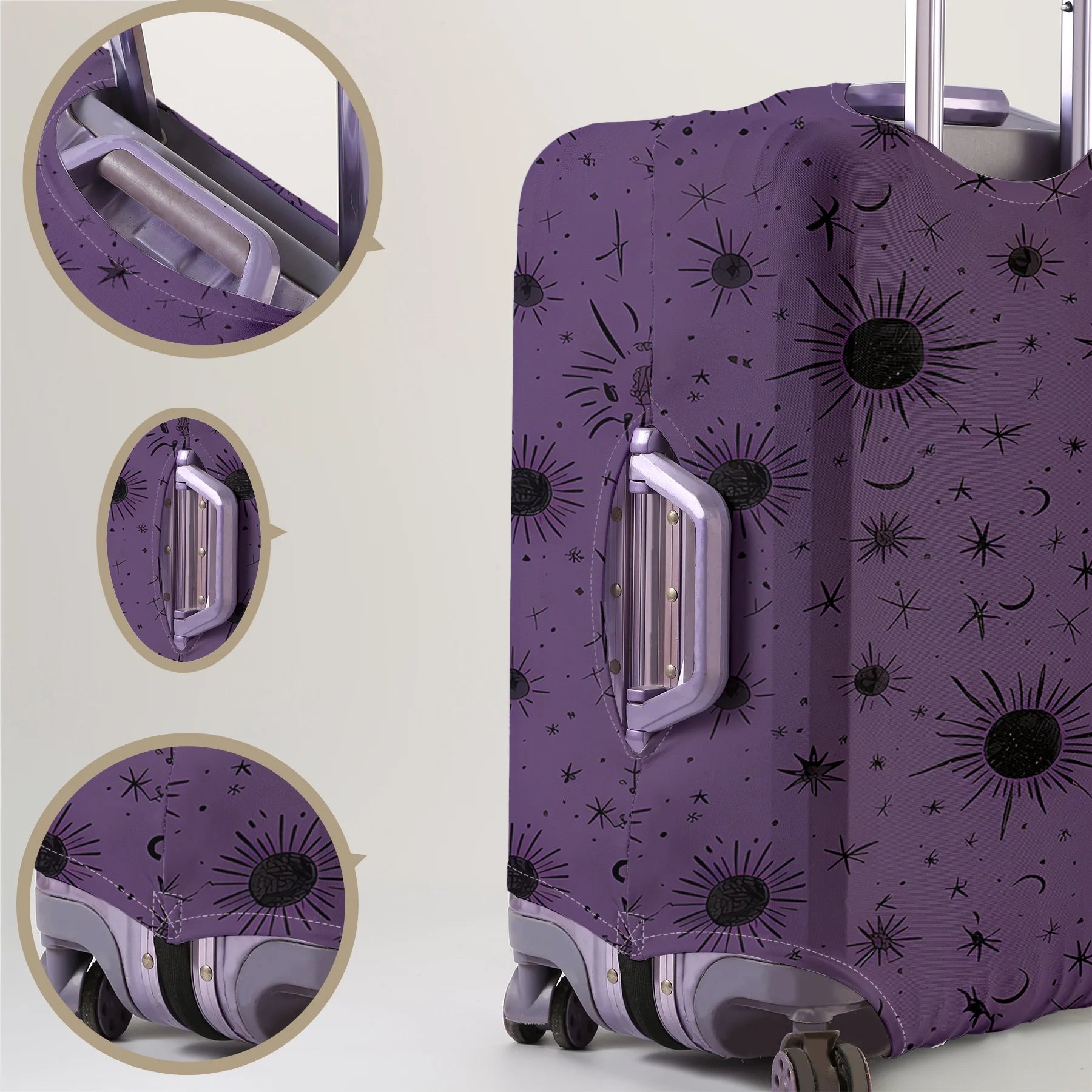 Purple Sun Moon Star Pattern Luggage Protective Cover, suitable for 18-32 inch luggage covers, luggage handle gloves, travel acc