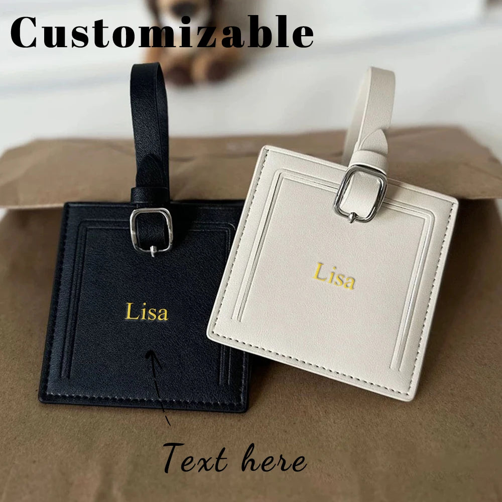 Customized name leather luggage tag travel case anti-loss sign leather sign square boarding pass
