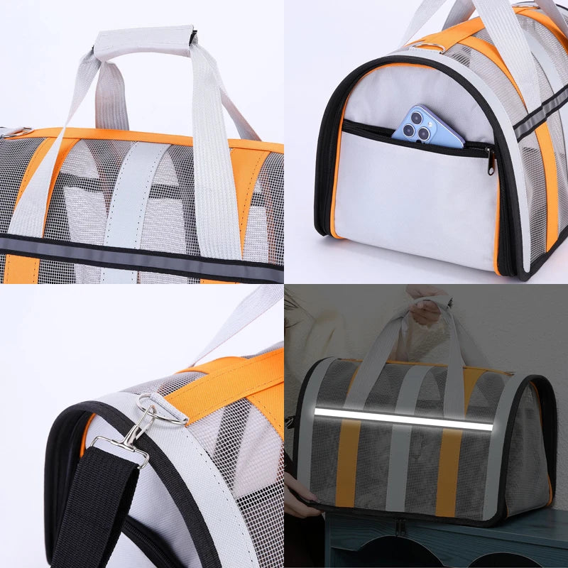 Pet Carrying Bag Outing Portable Cat Dogs Handbag Foldable Small to Medium Dog Cage Mesh Handbag