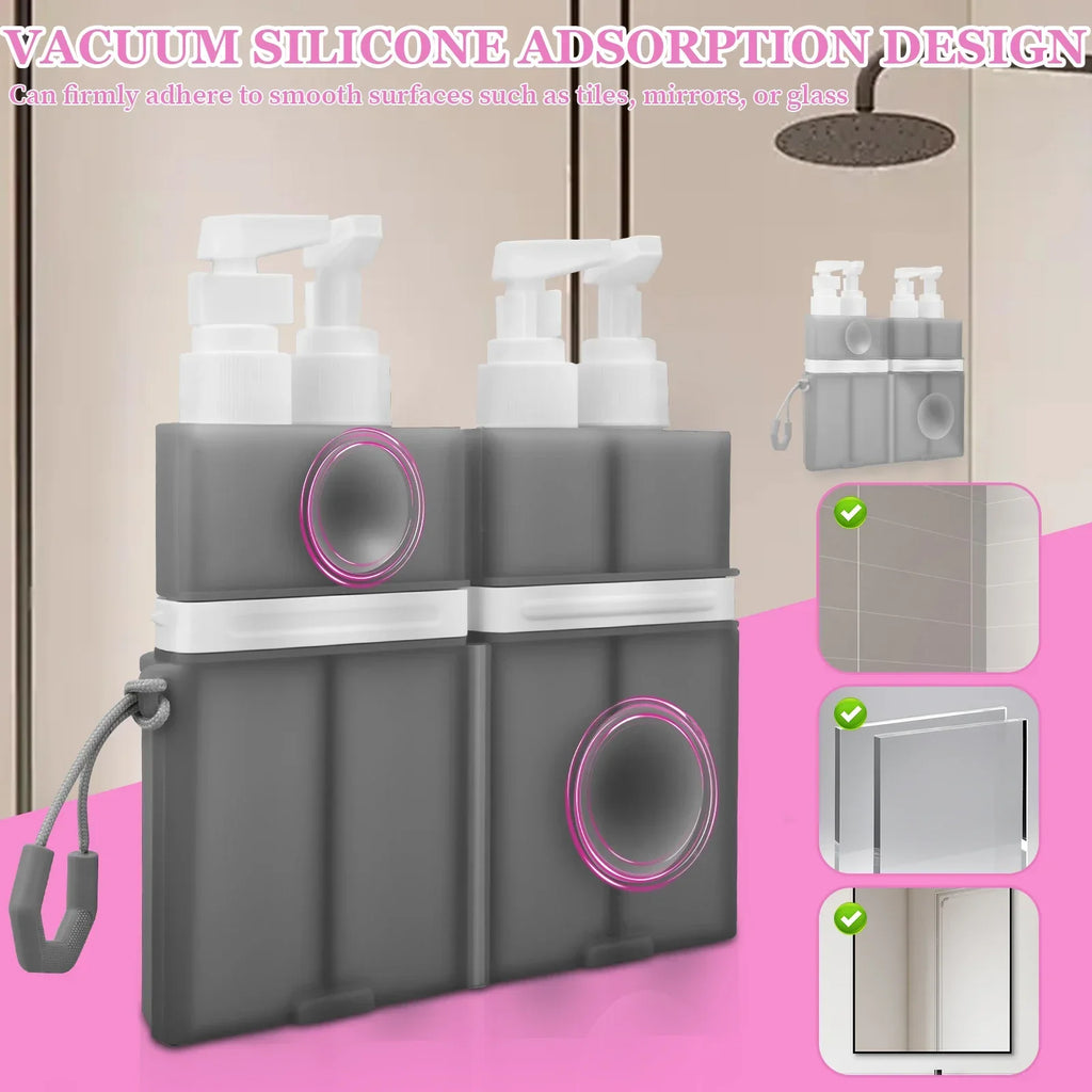 4 in 1 Travel Toiletry Container Portable Leak Proof Dispenser Bottle with Suction Cup for Shampoo Conditioner Body Wash Lotion