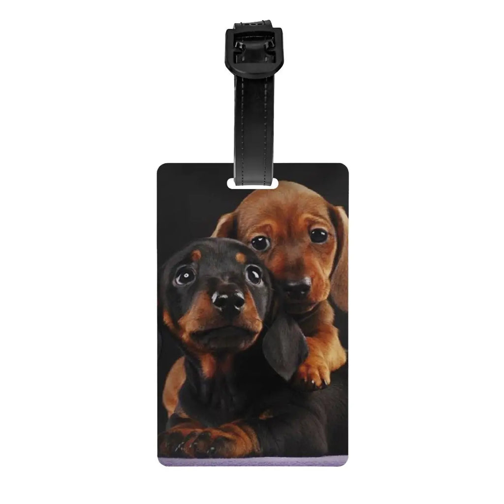 Custom Cute Dachshund Sausage Dog Luggage Tag With Name Card Puppy Animal Privacy Cover ID Label for Travel Bag Suitcase