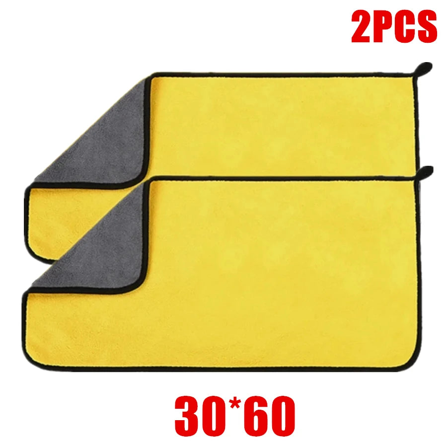 1/2/6PCS Thick Double Layer Microfiber Cleaning Towels Soft Drying Cloth for Car Body Washing Polishing Car Care Accessories