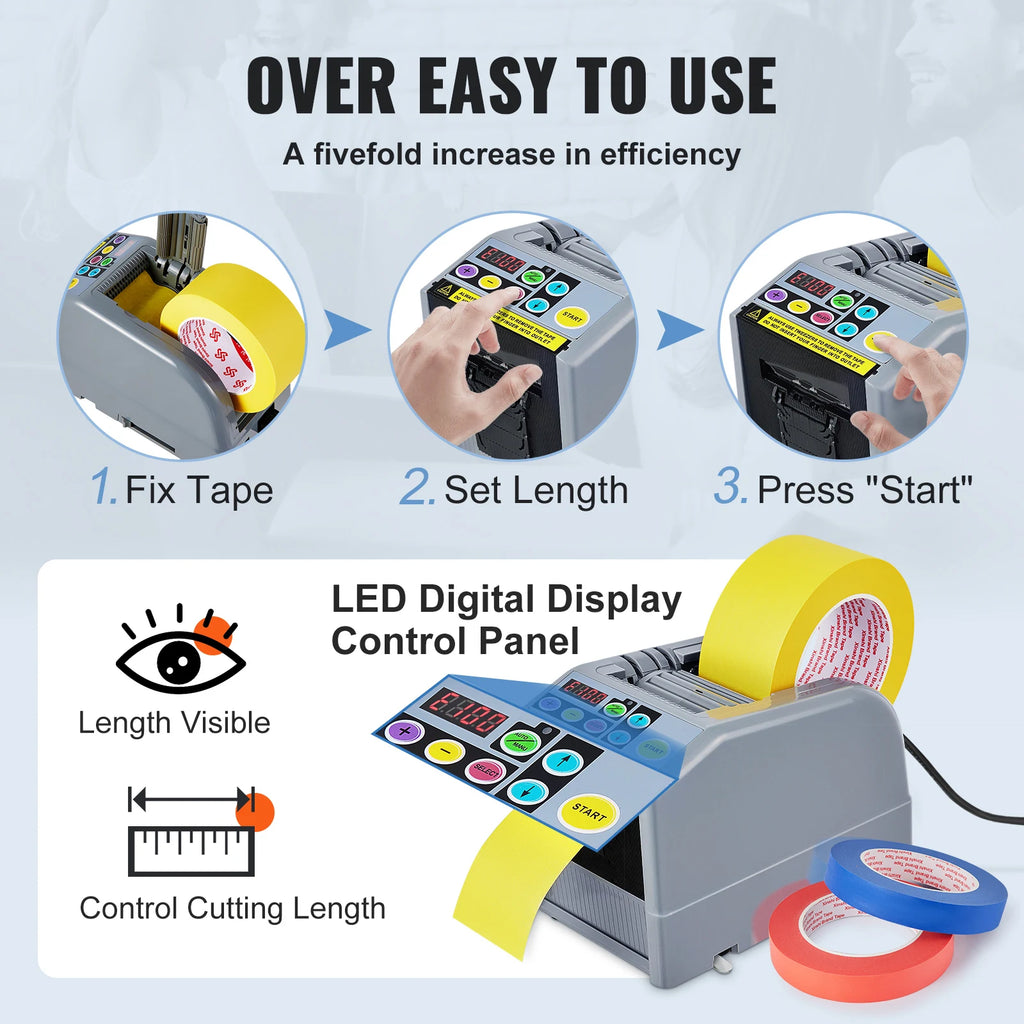 SucceBuy ZCUT-9 Automatic Tape Cutting Machine Paper Slitting Dispenser 6-60mm Adhesive Electric Tape Cutter for Product Package