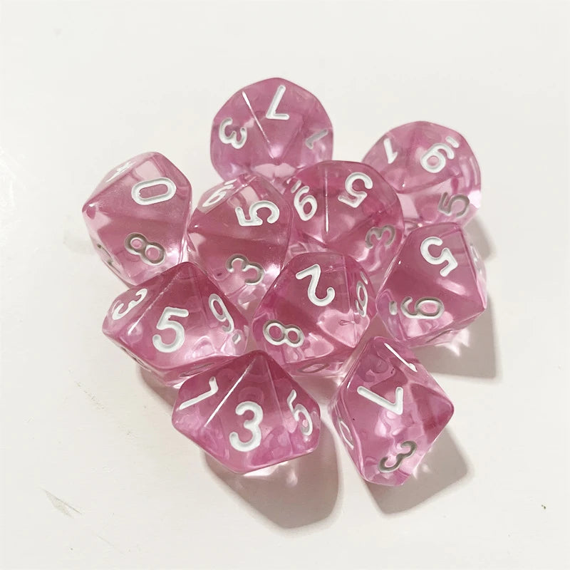 50PCS/lots Colorful Transparent D10 (0-9) Dice For DND Desktop Board Games 10 Sided Dices