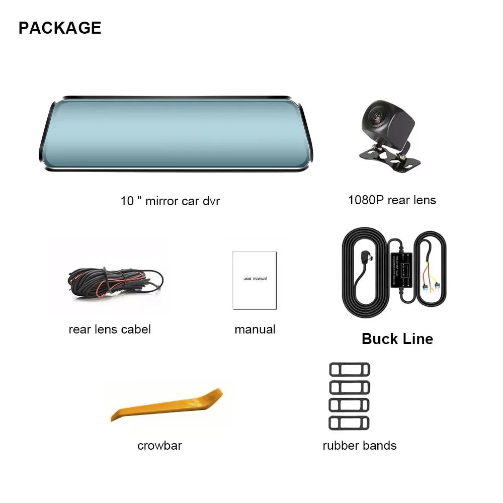 HGDO 10" 4K Mirror Carplay&Android Auto Car DVR Dash Cam Backup Rear View Camera with 5G Wifi BT FM AUX Mirror Link 24H Monitor