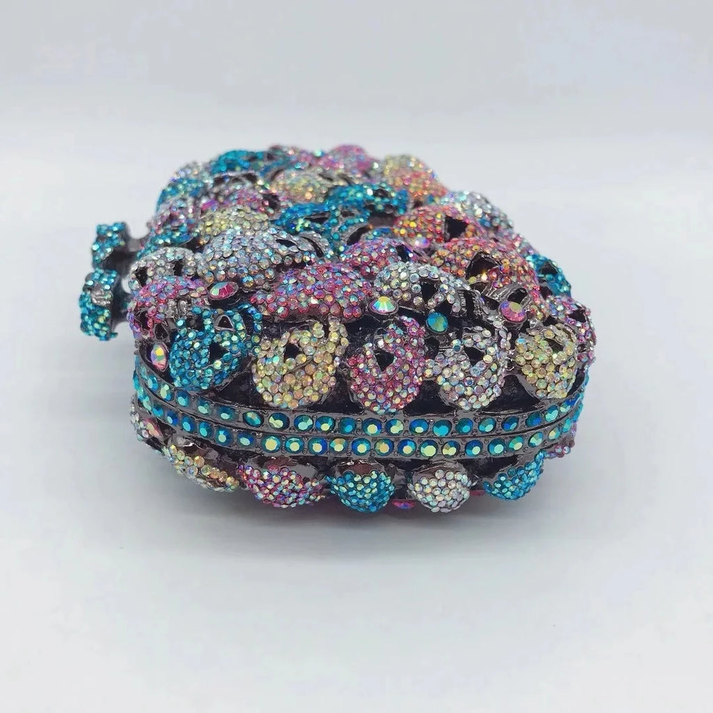 WHTUOHENG Skull Style Women Crystal Clutch Purse Metal Hard Box Handbag For Designer Rhinestone Female Diamond Party Prom Bags