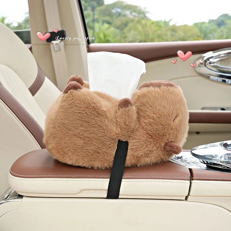 Car Backseat Hanging Tissue Bag Box Plush holder cover Auto Toys Interior Decoration Car Tissue Boxes Capybara Plush accessories