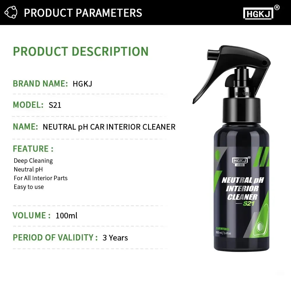 ‌HGKJ S21 Neutral pH Interior Cleaner - Waterless Foam Spray for Car Seats, Dash & Leather