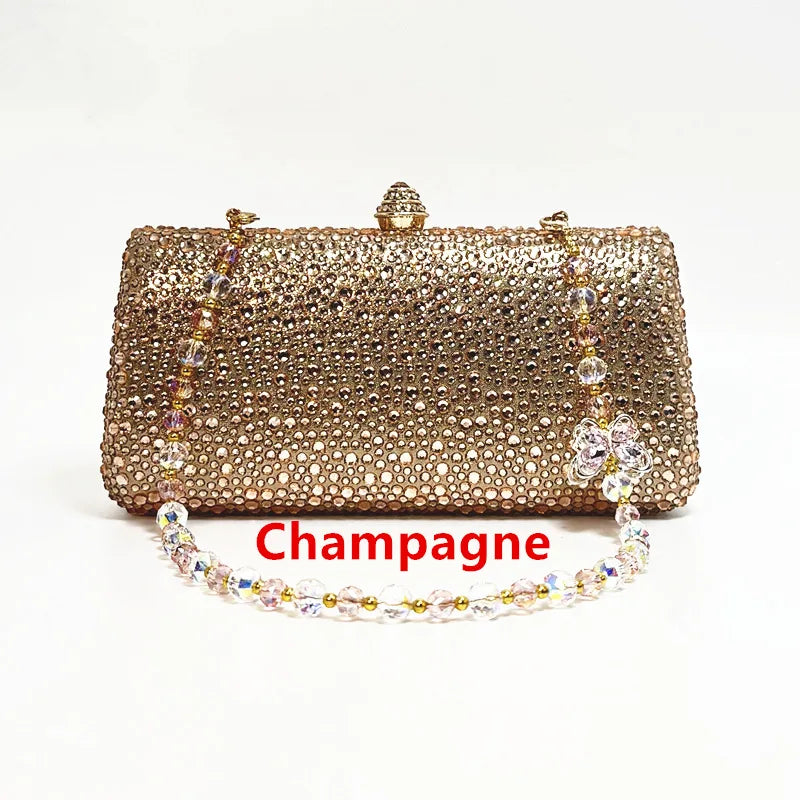 Luxury Ladies Clutch Evening Bag Crystal Rhinestone Butterfly Bag Chain Wedding Party Golden Wallet Christmas Gift Shiny Handbag