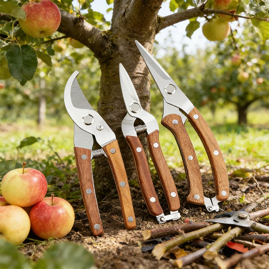 Stainless Steel Garden Pruners, Wooden Handle Bypass Shears