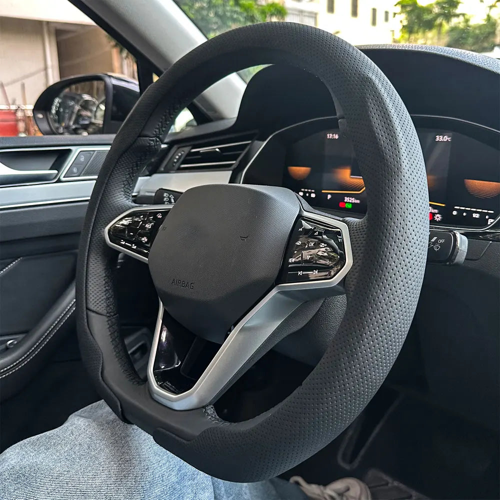 Steering Size 36-38cm Universal Non-slip Round Breathable Leather Car Steering Wheel Cover Protector Suitable Auto Accessories