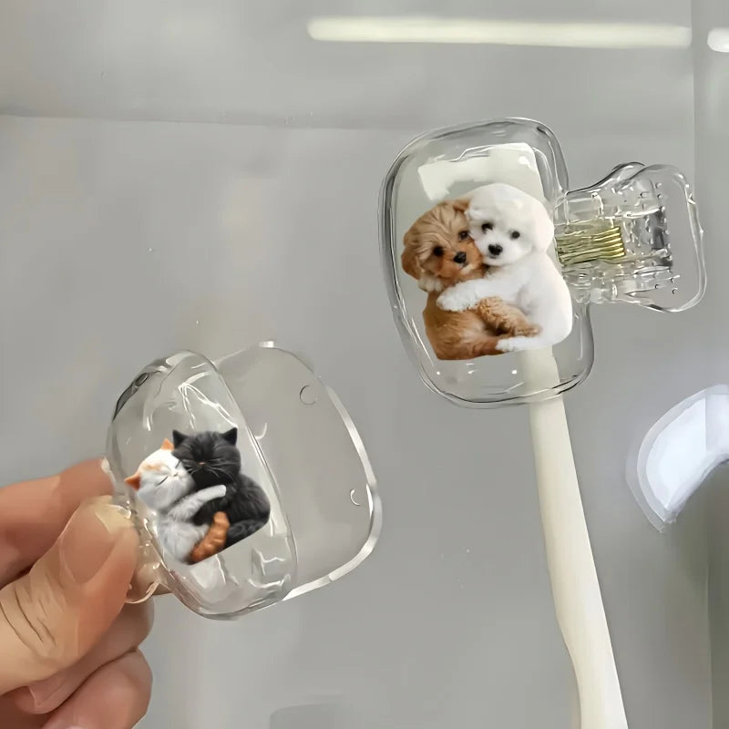 2pcs Cute Kitten Puppy Toothbrush Holders For Home And Travel Use Cute Party Holiday Souvenir Gifts For Family Women Friends