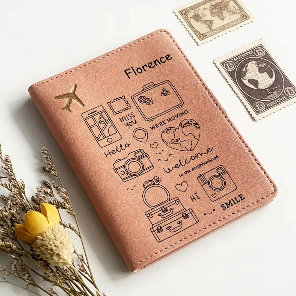 Customized Name Open Style Cartoon Passport Holder, Multi-Color Travel Storage Case for Passport & Visa, Practical Travel Gift