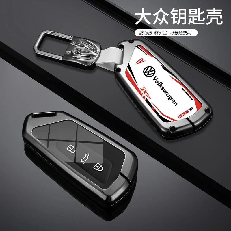 Cup Holders Zinc Alloy Car Smart Remote Key Case Full Cover Shell For VW Volkswagen Golf 8 MK8 ID.3 ID.4 Protector Keychain Auto