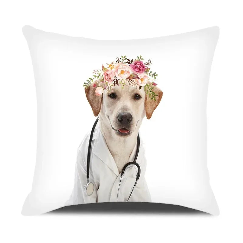 Adorable Pets With Flower Double-sided Printed pillow cover Short plush Suitable living rooms bedrooms sofas throw cushion cover