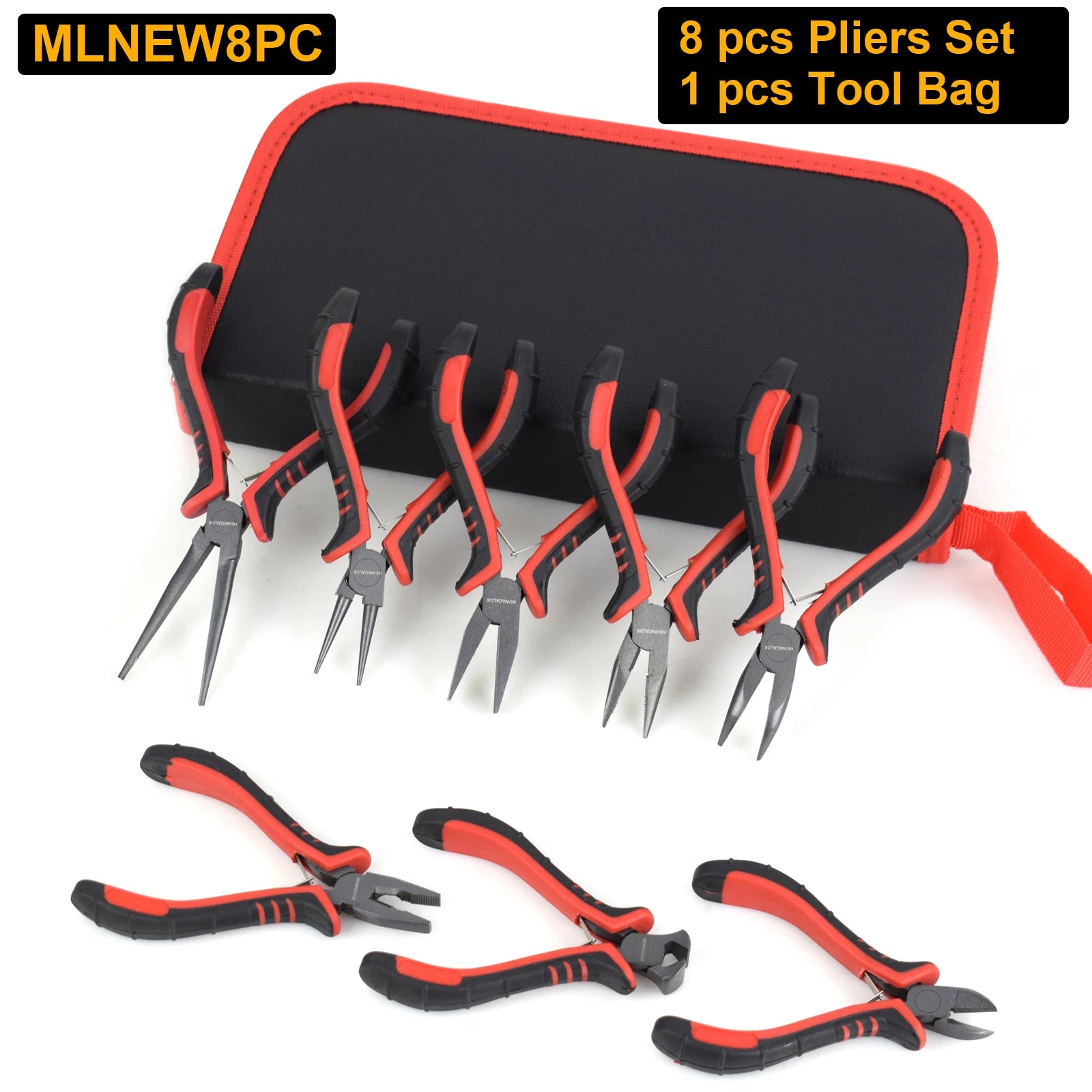 NEWACALOX 8Pcs Mini Pliers Set Jewelry Making Beading Wire 4.5 Inch Wire Cutter Pliers Manual Diagonal Pliers DIY Plier Set