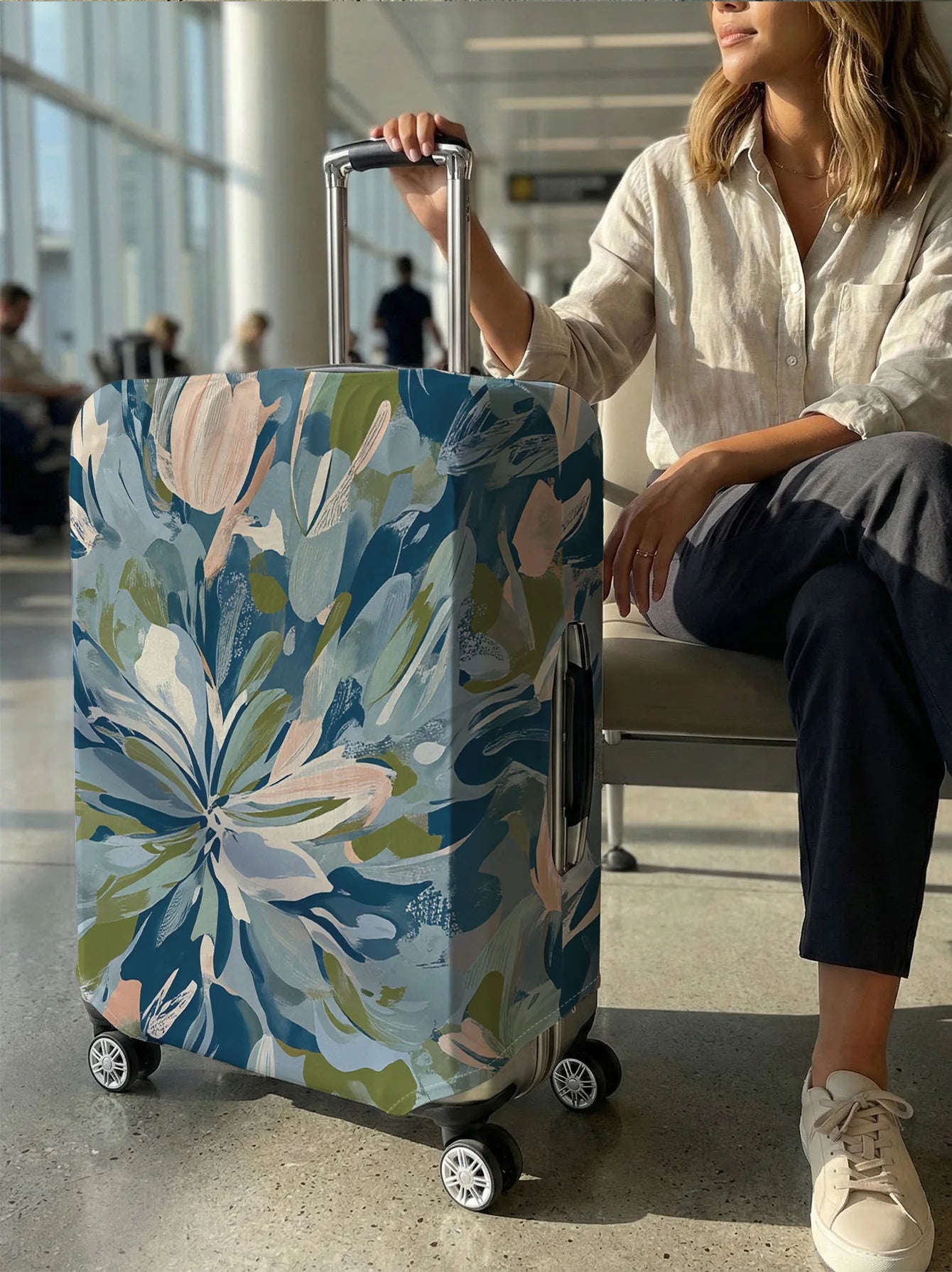 Abstract Flower Brush Stroke Print Luggage Cover, Suitable for 18-32 Inch Luggage Cover, Luggage Handle Glove, Travel Accessorie