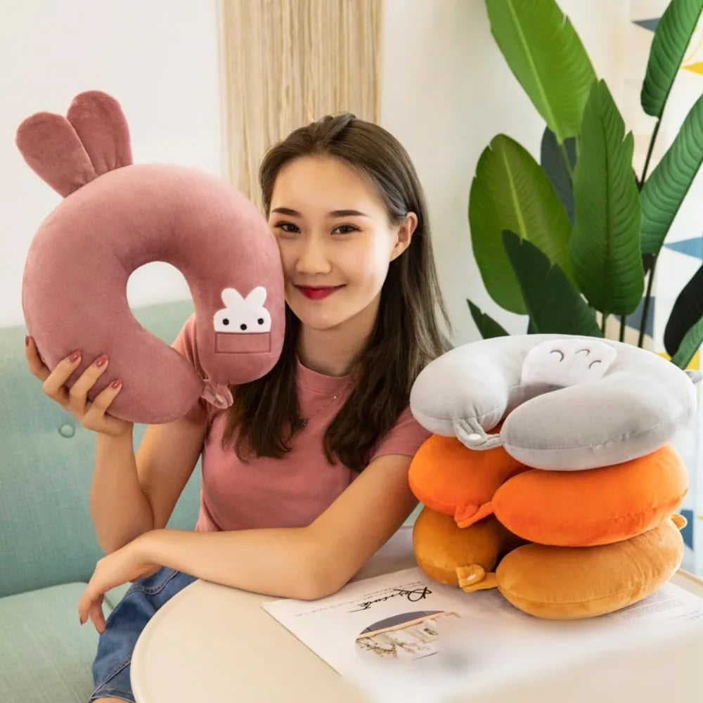 U-shaped Pillow Adult Children Travel Pillow Soft Short Plush Cartoon Portable Outdoor Nap Flight Neck Pillow Nursing Cushion