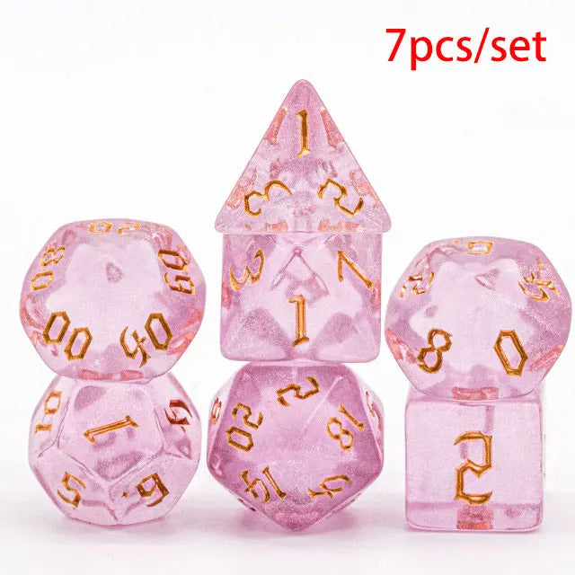 DND Glitter Dice Set 7Pcs/Set Sickle Font D4 D6 D8 D10 D% D12 D20 Polyhedral Dice for Dungeons&Dragons Role Playing Board Games