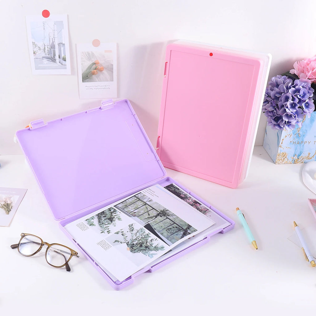 1 PC A4 File Box 2-in-1 Portable Document & Photo Storage Organizer Tool Without Clips Writing Board for Office Use