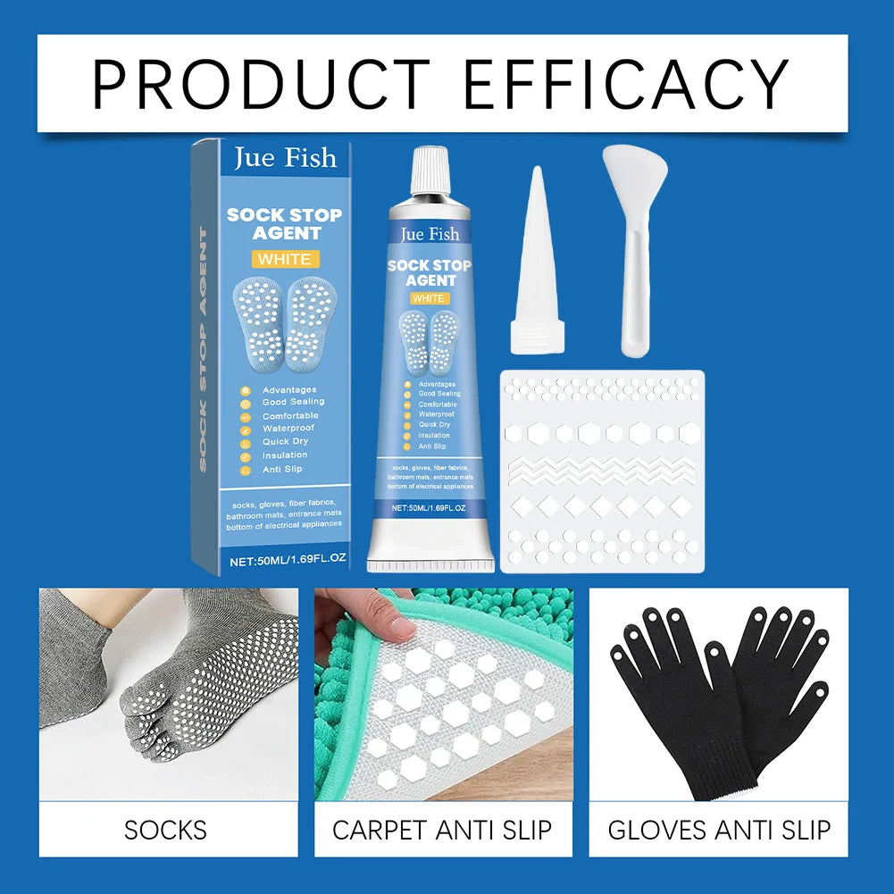 Sock Stop Glue with Scraper and Template Sock Stop Non Slip Adhesive Sock Stopper Liquid for Socks Pet Socks Floor Mats Blankets