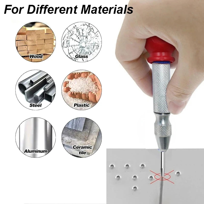 Center Punch Automatic Spring Loaded Ring Manual Puncher Impact Hole Locator Centre Tool Kit for Metal Wood Steel Sheet Leather