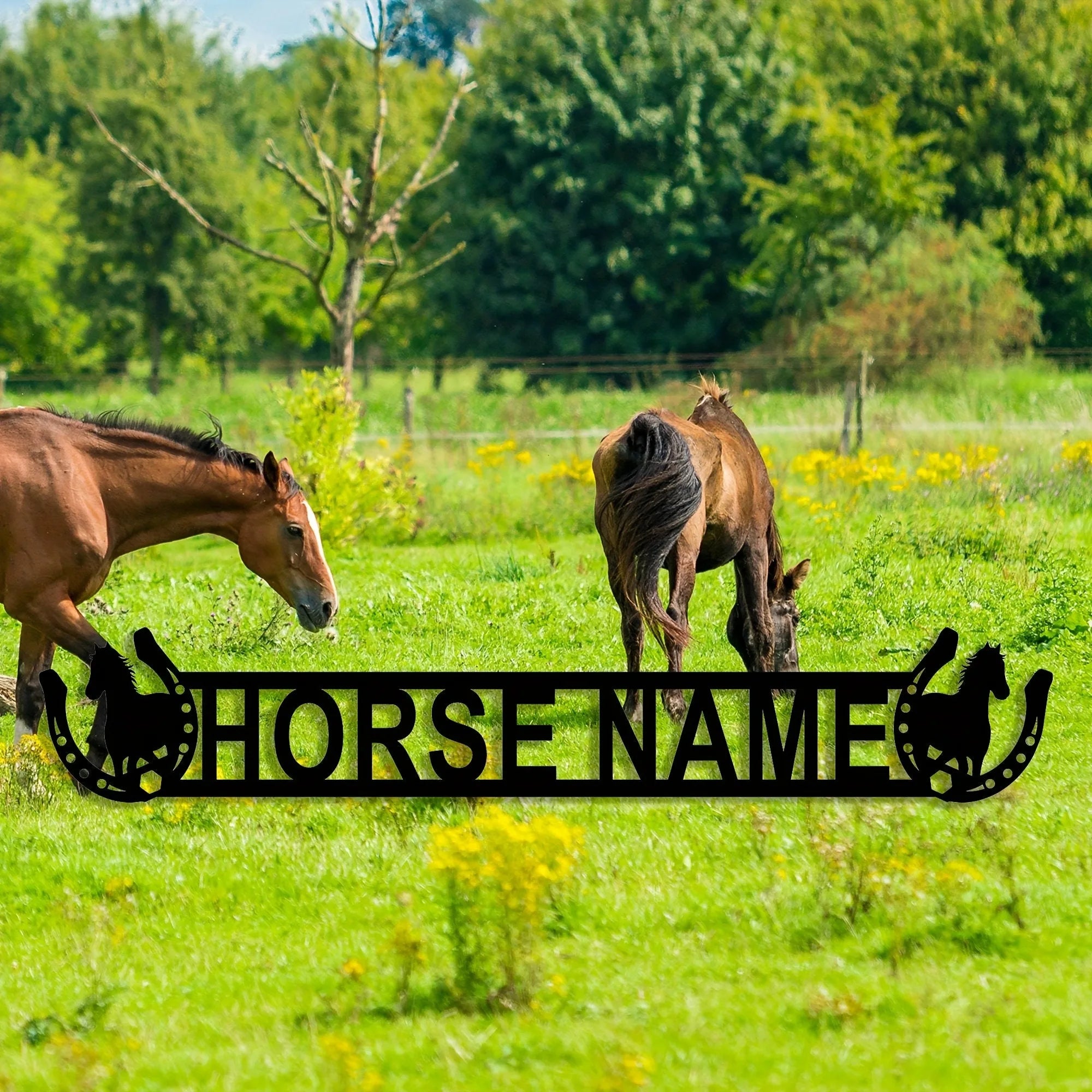 [Customizable Metal Sign] Customizable 2D Flat Metal Horse Stable Sign | Personalized Name/Number Wall Art Decor for Farm
