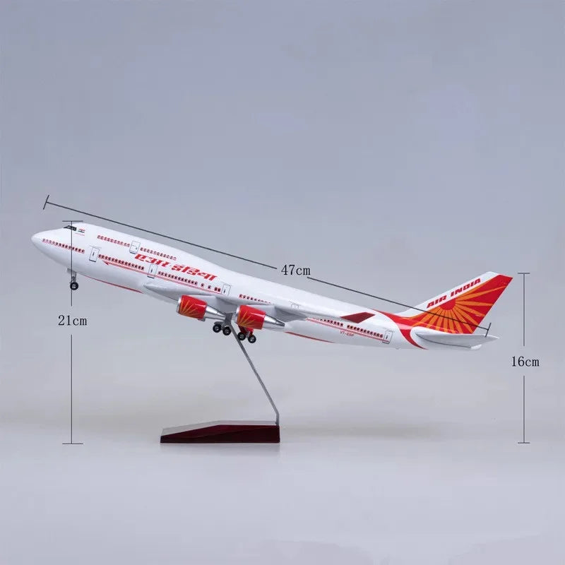 Plastic Model Air India 747 Static Aircraft Model 47cm 1/160 For India Airline Diecast Airplane With Landing Gear Wheels Collect