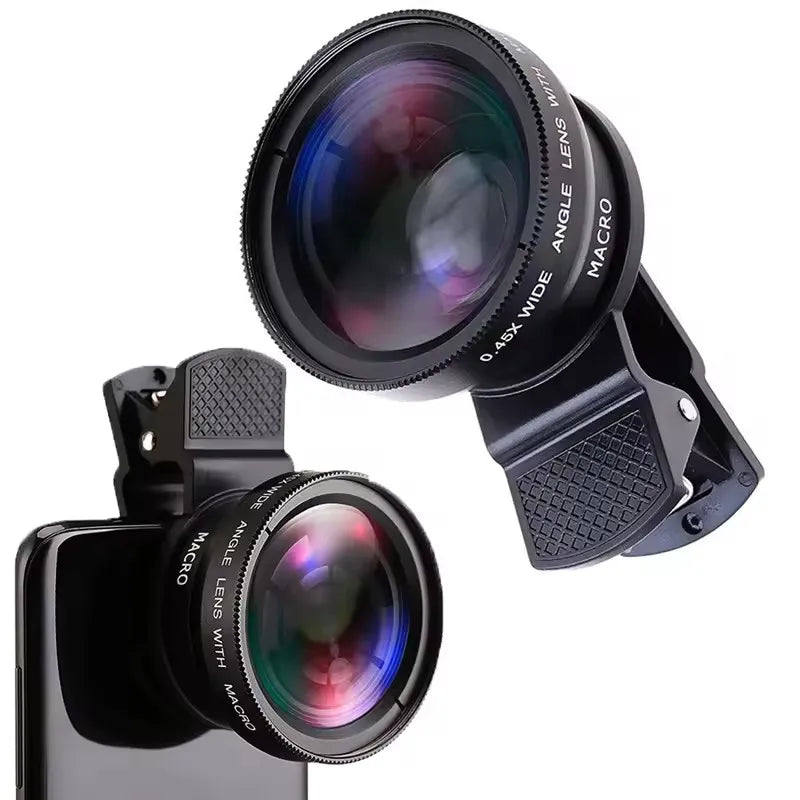 2 IN 1 Lens Universal Clip 37mm Mobile Phone Lens 0.45x 49uv Super Wide-Angle Macro HD Professional For All Smartphones